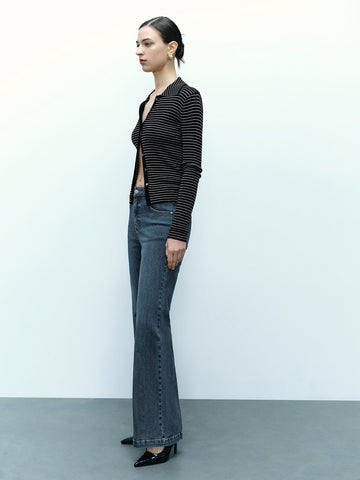 Urban Revivo Skinny Knitted Cardigan-White Stripes