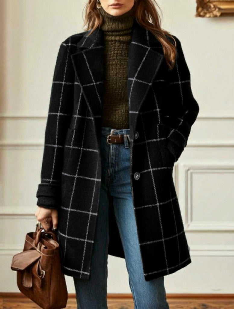 Classic Plaid Single Breasted Wool Coat