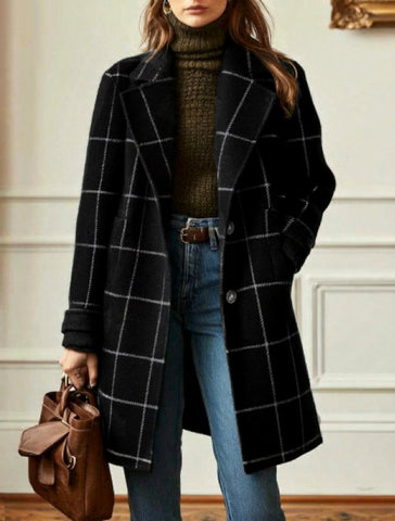 Classic Plaid Single Breasted Wool Coat