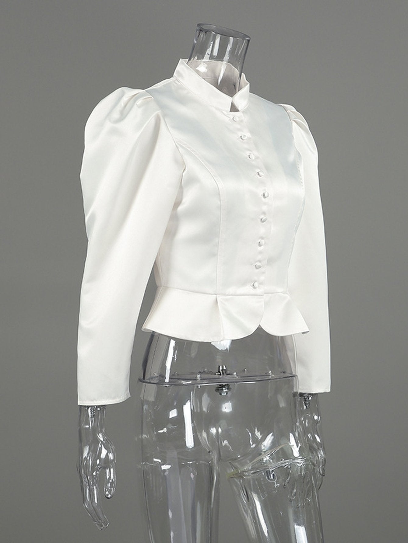Puff Sleeve Fitted Button Down Shirt