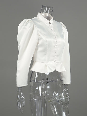 Puff Sleeve Fitted Button Down Shirt