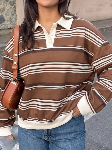 Striped Collared Button Up Sweatshirt