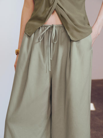 Drawstring Pull On Wide-Leg Pants