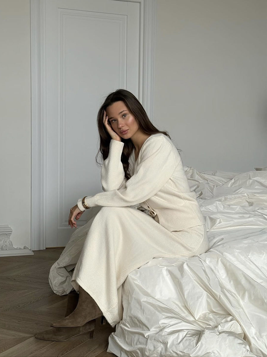 Cozy Soft Knit Cardigan Skirt Set