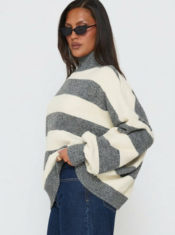 Cozy Striped Mock Neck Sweater