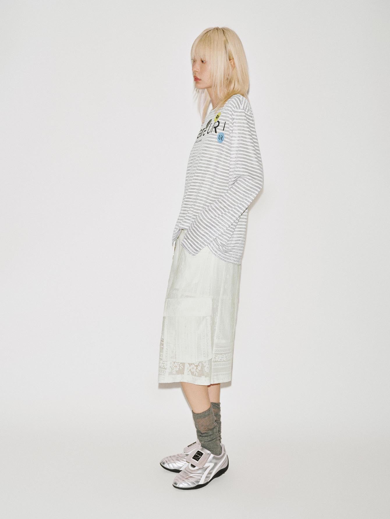 Urban Revivo Printed Contrast Striped Long Sleeve T-Shirts-Cool Grey Stripes