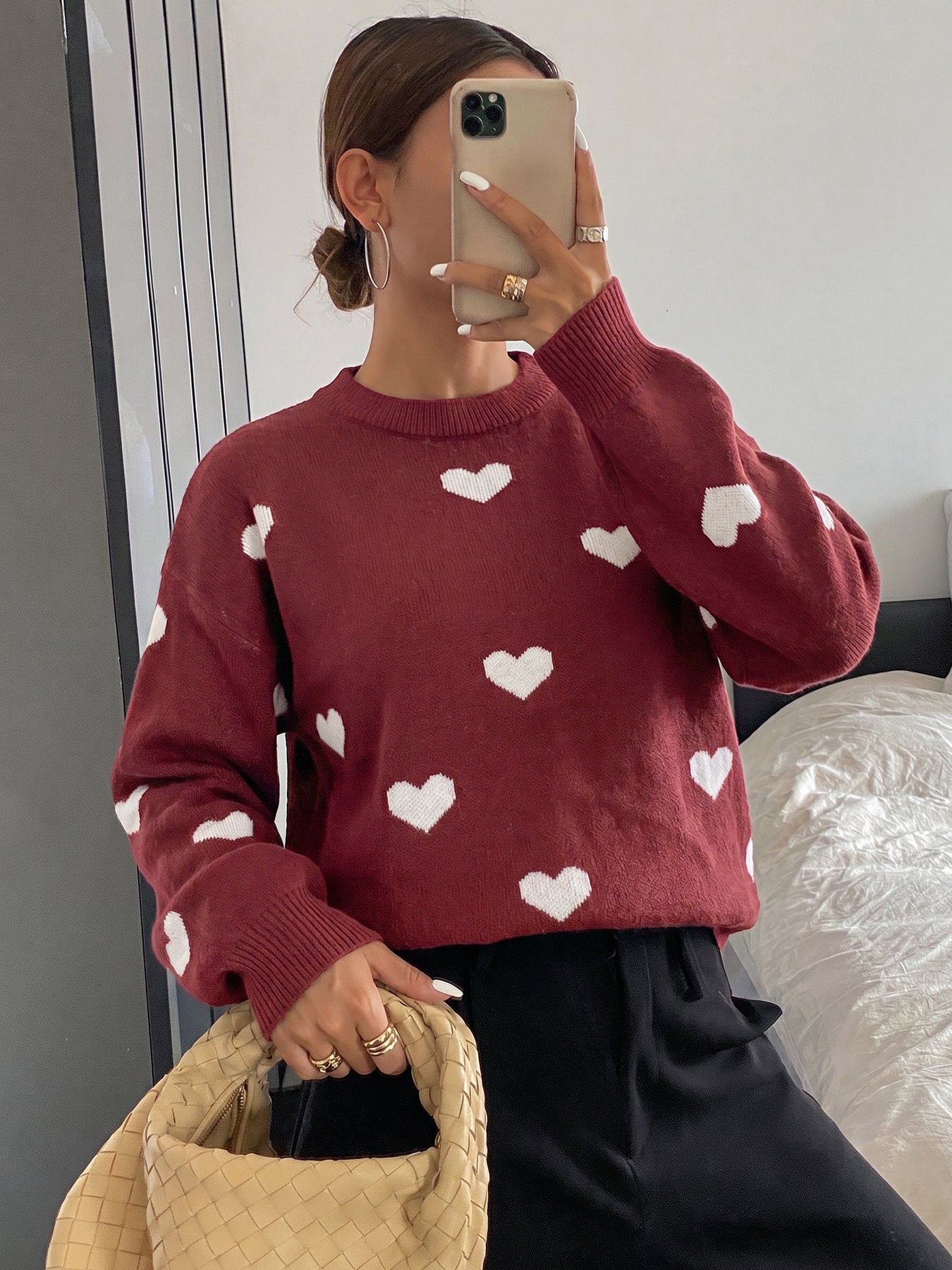 Cute Heart Print Crewneck Sweater