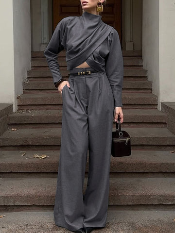Elegant Draped Crop Trouser Set