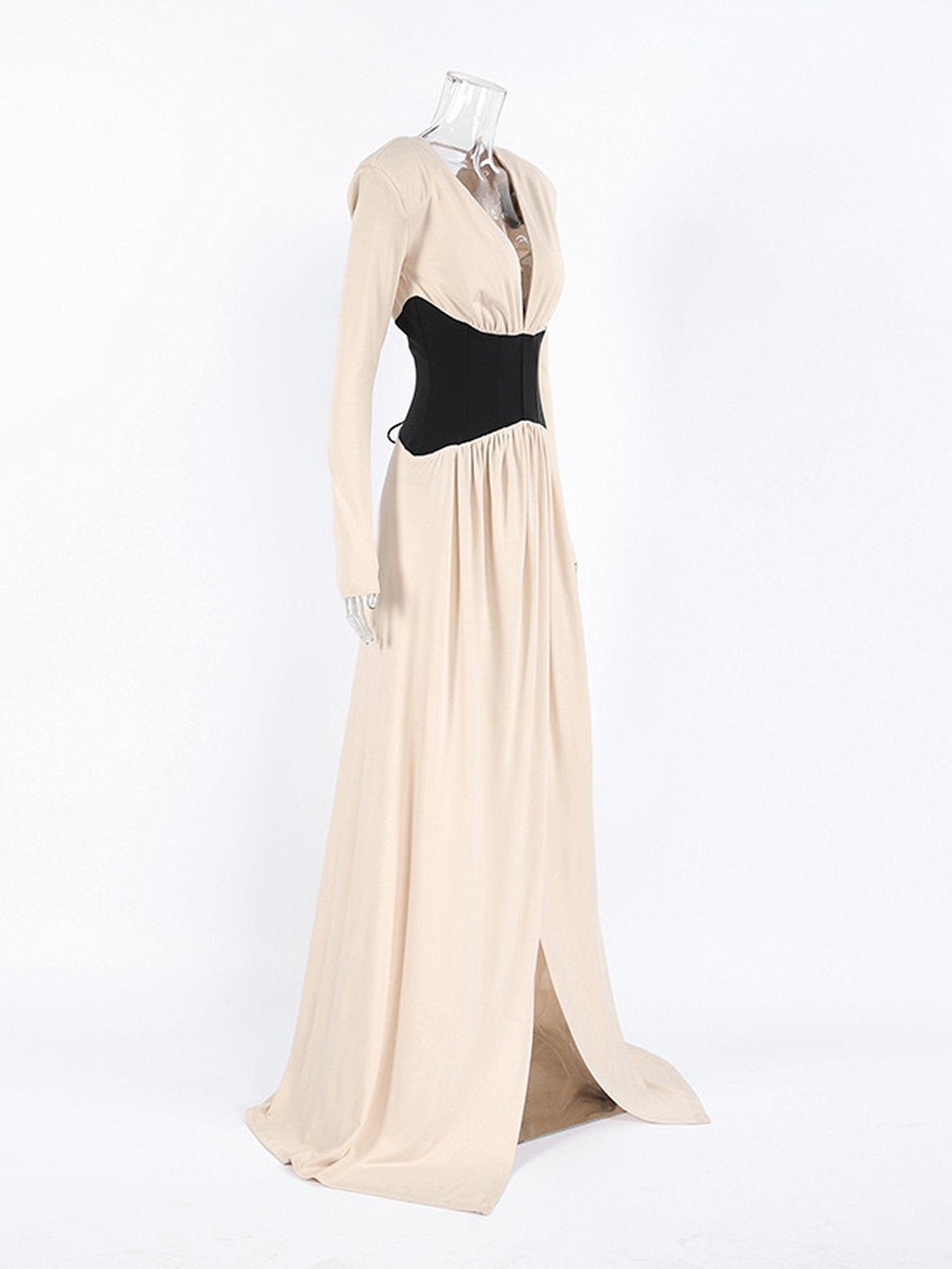 Elegant Colorblock Plunging Maxi Dress