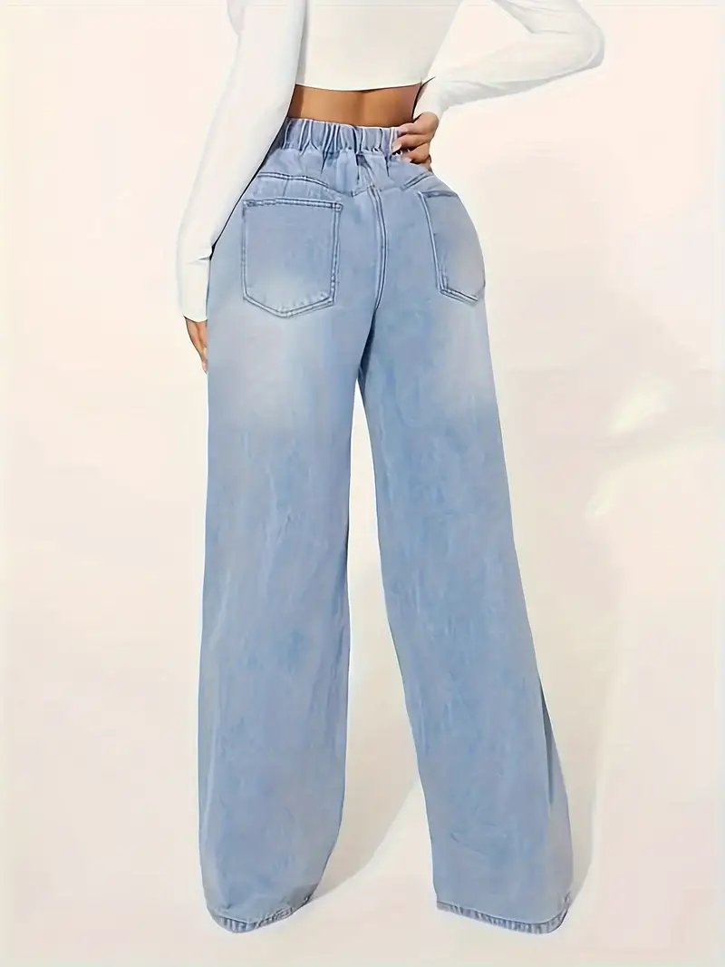 High Waisted Drawstring Wide Leg Jeans