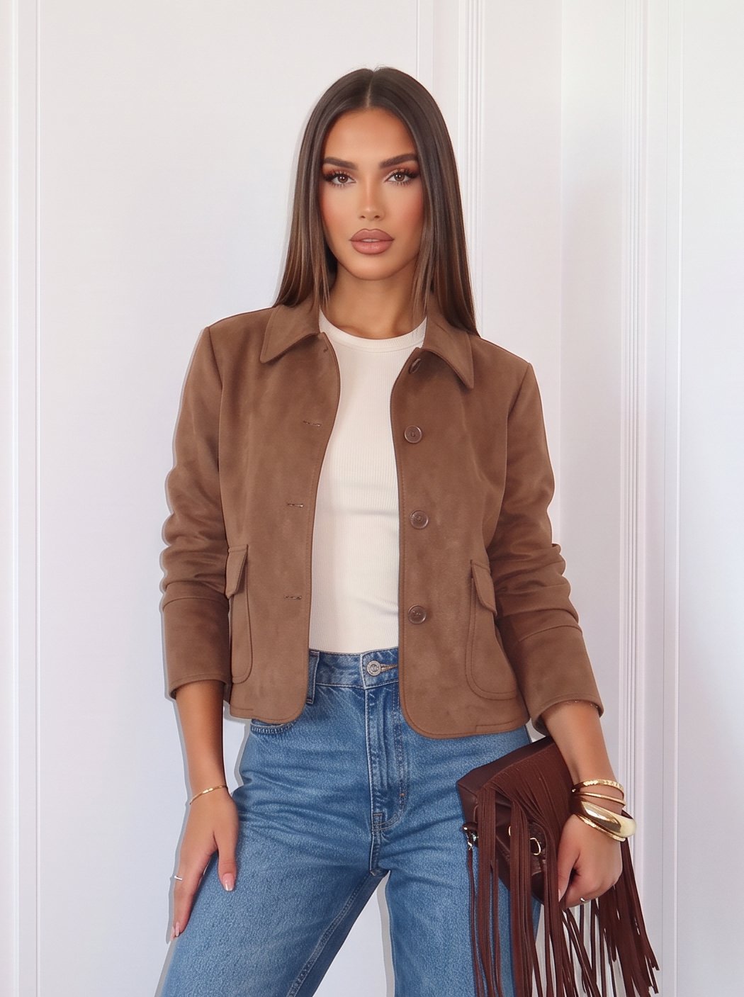 Classic Button Up Suede Jacket
