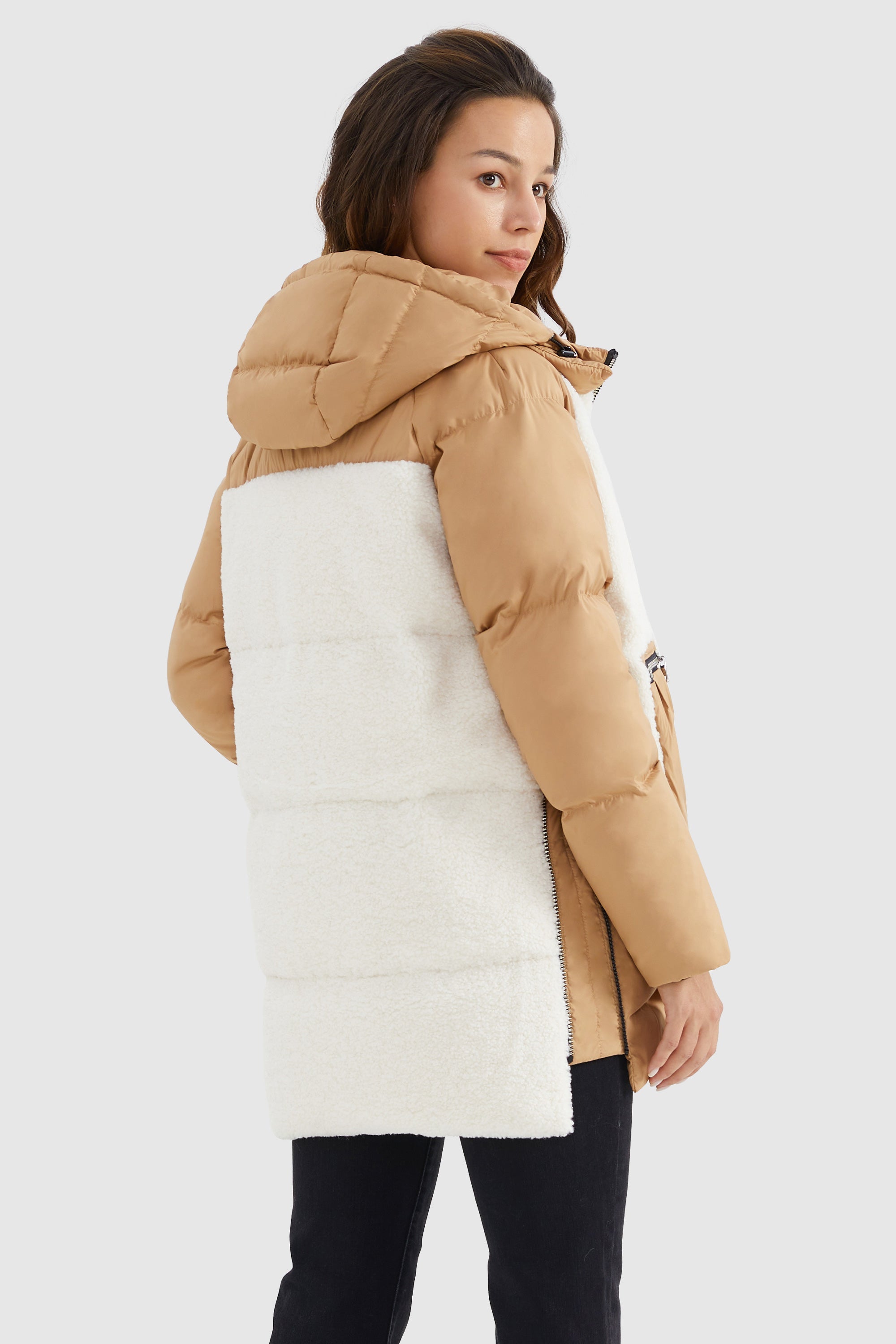 Colorblock Sherpa Trim Puffer Jacket