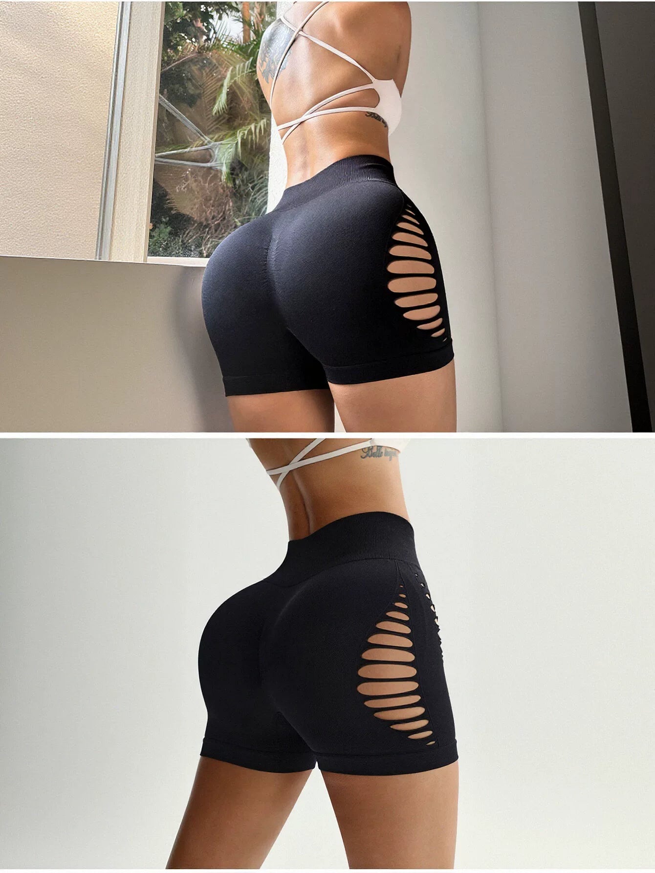 High Waisted Cutout Seamless Yoga Shorts