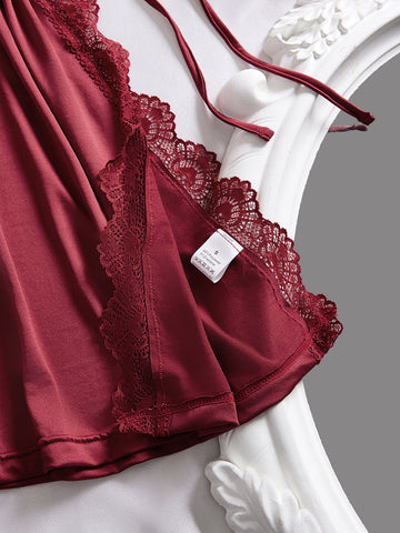 Lace Trim Soft Satin Nightdress