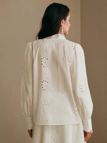 Elegant Embroidered Tie Neck Blouse