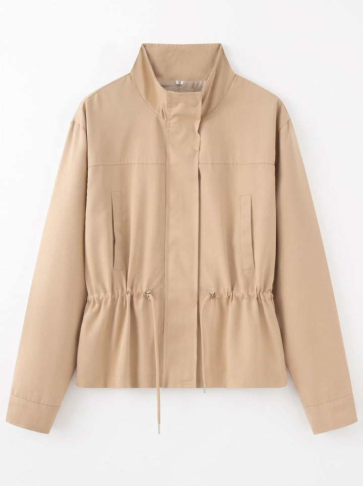 Cinched Waist Lightweight Stand Collar Jacket