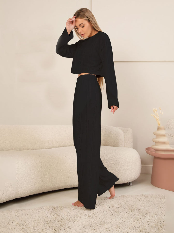 Eyelet Embroidered Crop Lounge Set