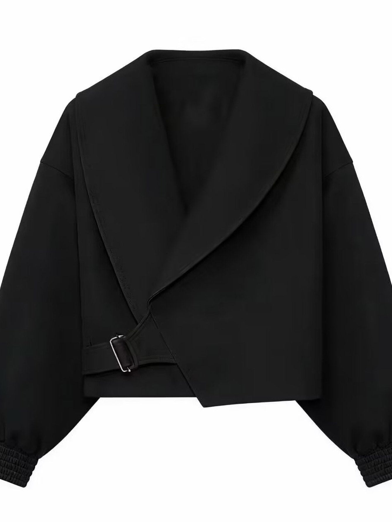 Oversized Collar Belted Cropped Jacket