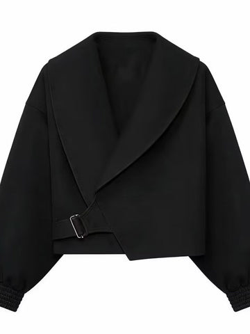 Oversized Collar Belted Cropped Jacket