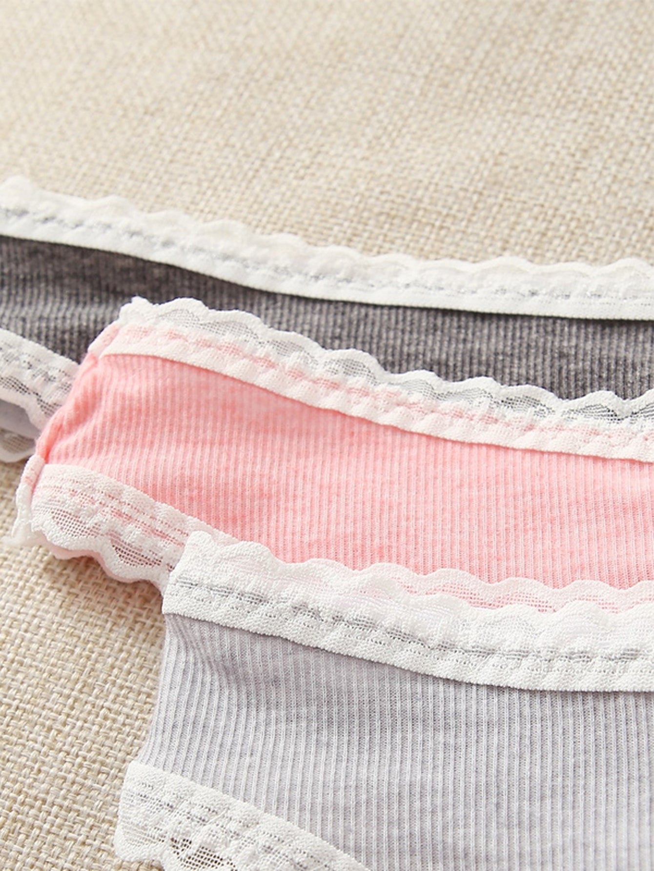 Soft Ribbed Lace Trim Thongs