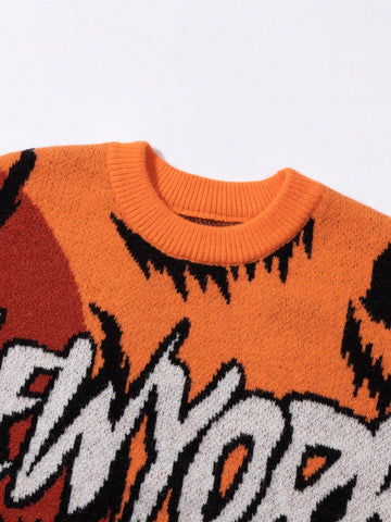 Distressed Graphic Oversized Knit Sweater