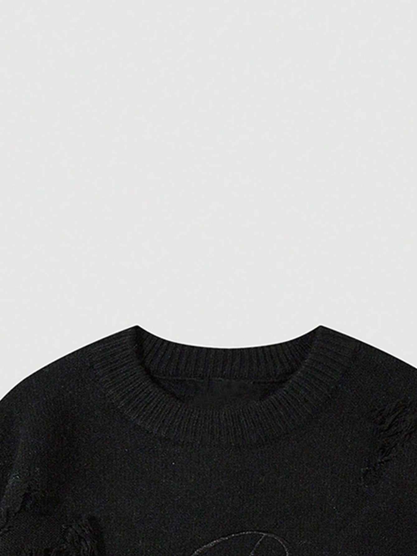 Distressed Oversized Graphic Knit Sweater