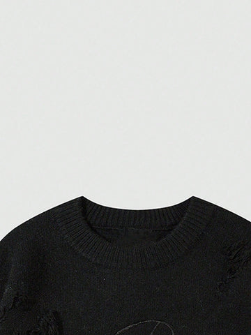 Distressed Oversized Graphic Knit Sweater