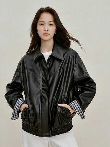 Glossy Faux Leather Bomber Jacket
