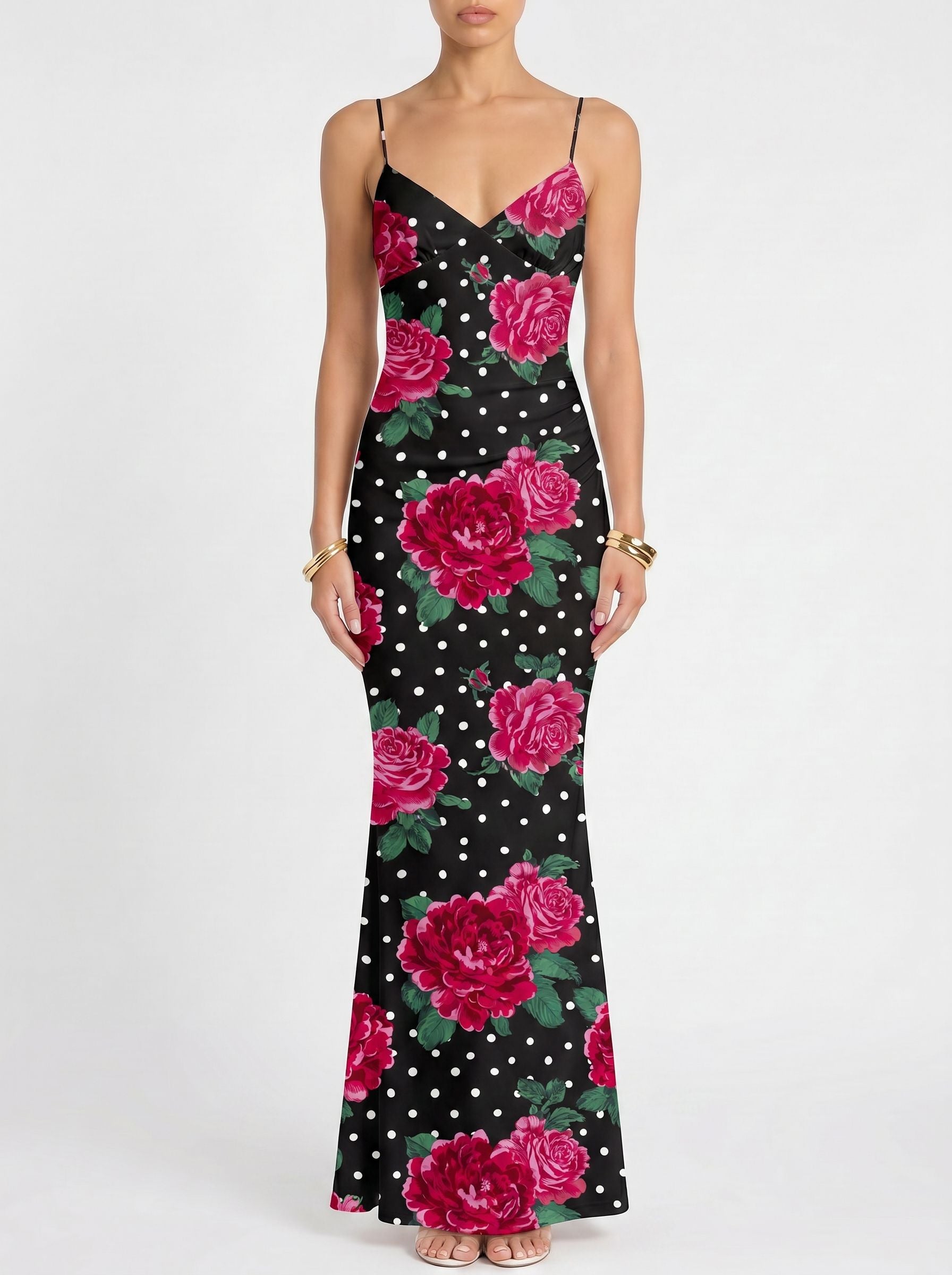 Floral Print Spaghetti Strap Bodycon Maxi Dress