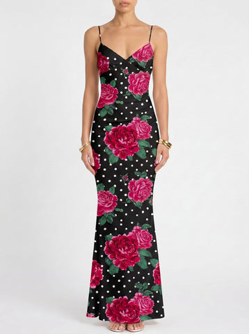 Floral Print Spaghetti Strap Bodycon Maxi Dress