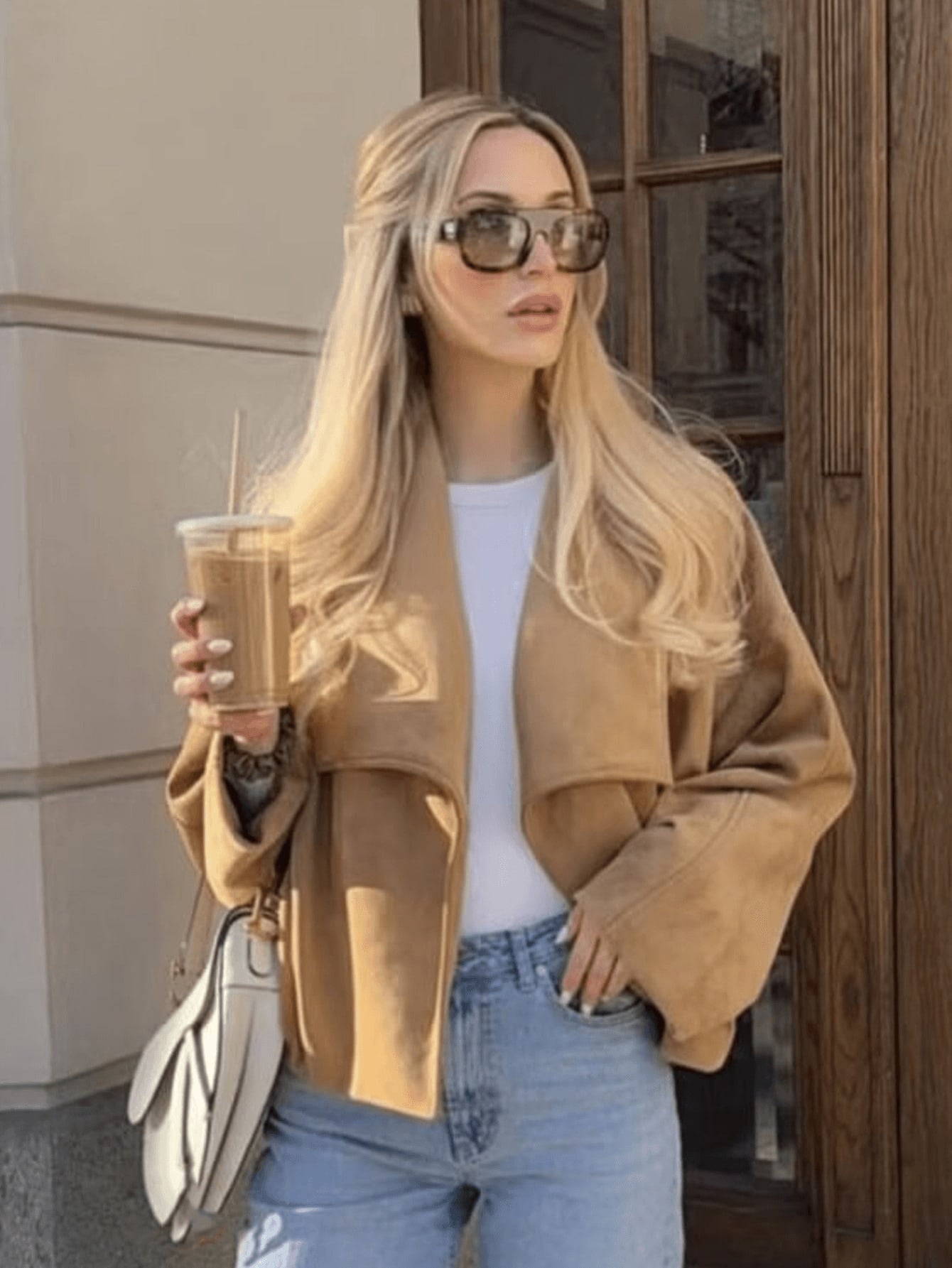 Oversized Suede Drape Front Jacket