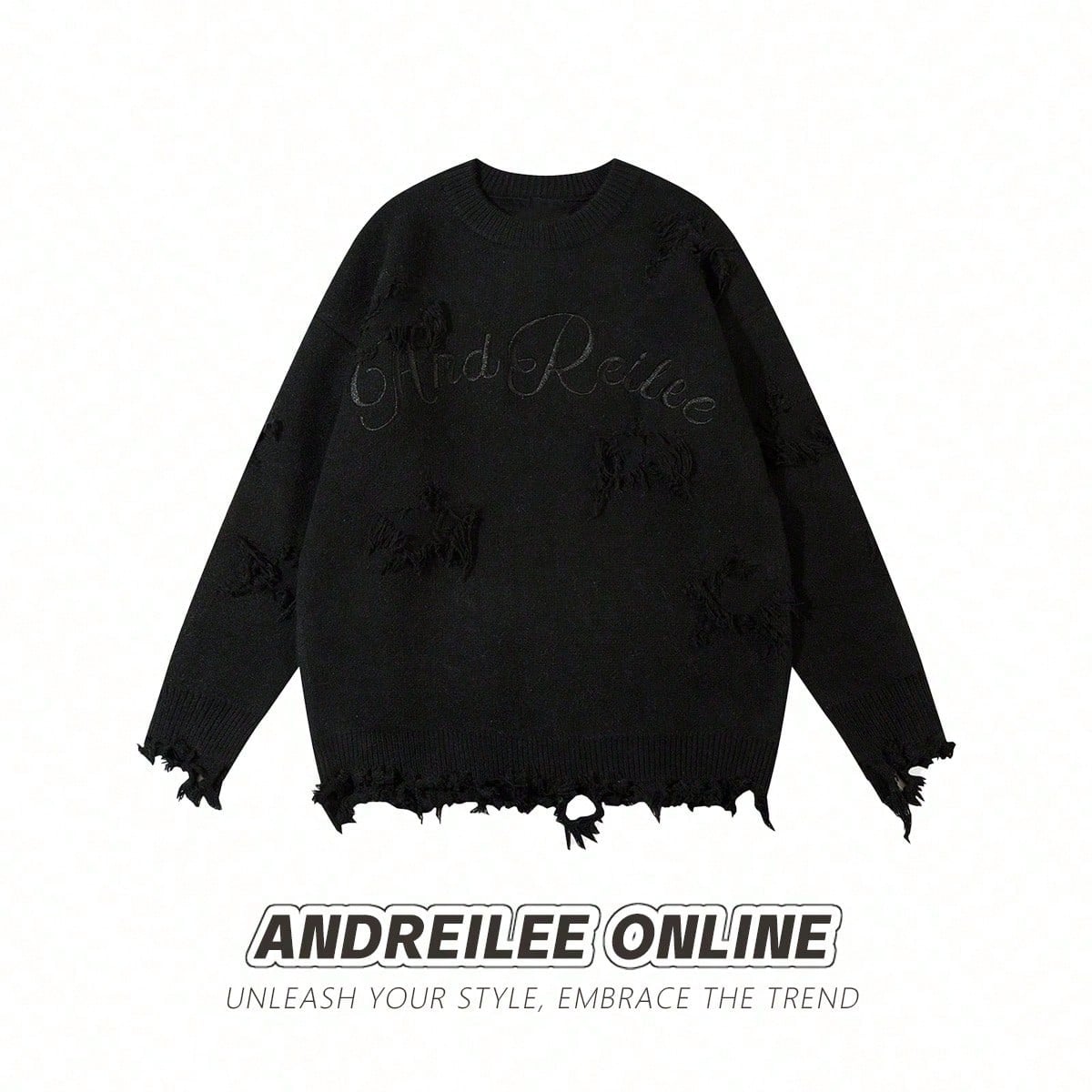 Distressed Oversized Graphic Knit Sweater