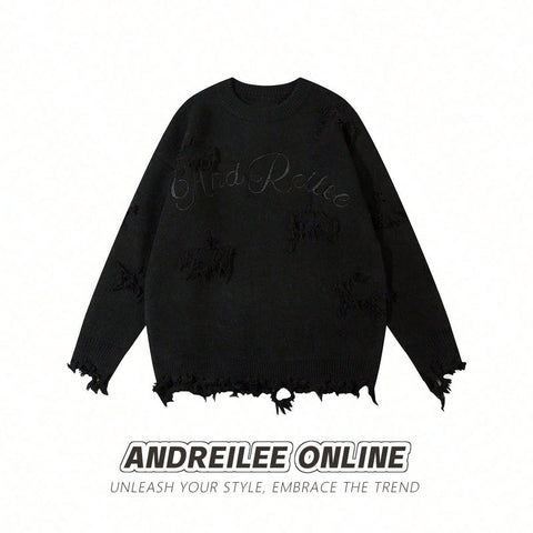 Distressed Oversized Graphic Knit Sweater