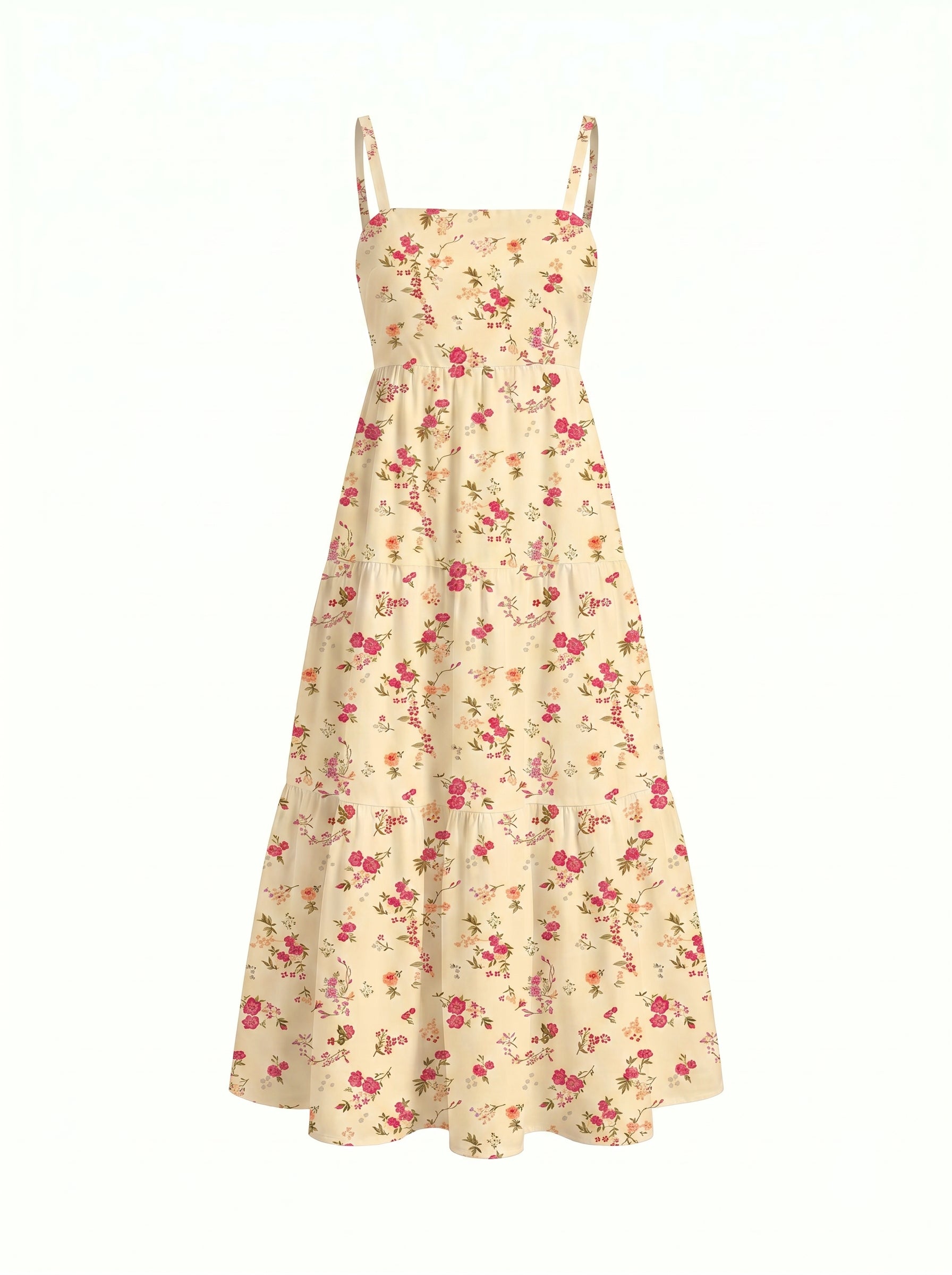 FLORA Floral Print Tiered Strap Midi Dress