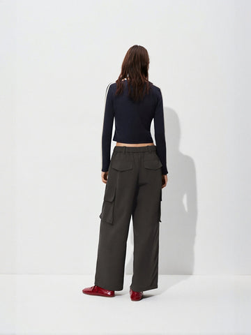 Urban Revivo Flap Pockets Wide Leg Pants-Caramel