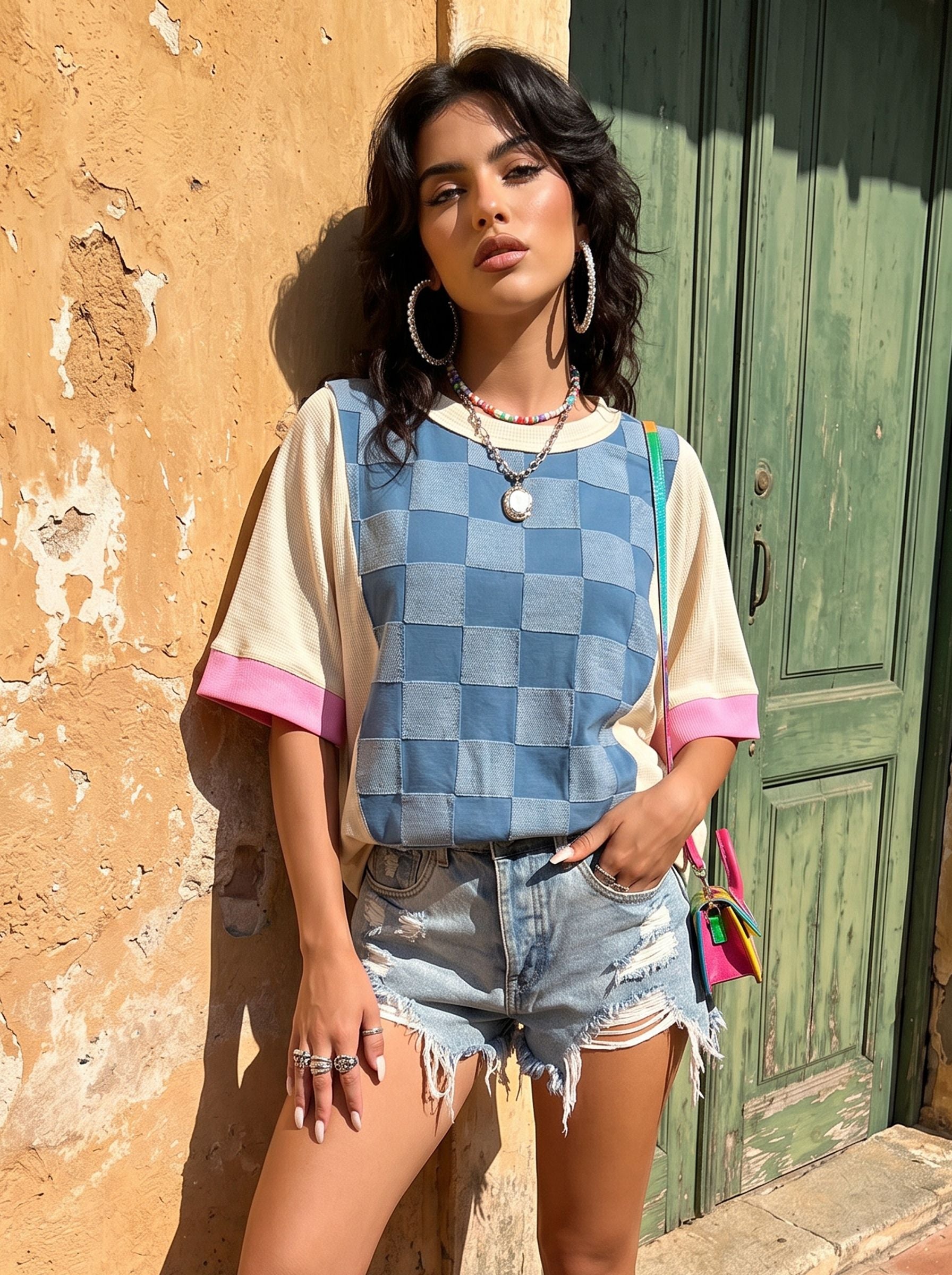 Check Patchwork Vintage T-Shirt