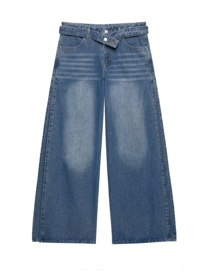 Crossover Waist Wide Leg Jeans