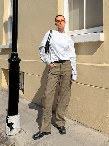 High Waisted Plaid Wide Leg Trousers