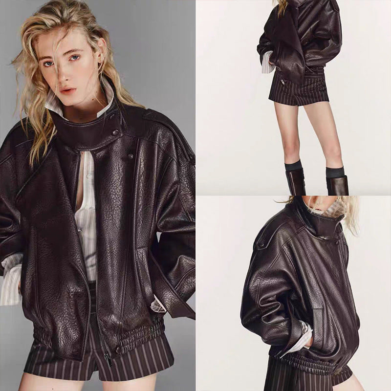 Oversized Vintage Brown Leather Jacket