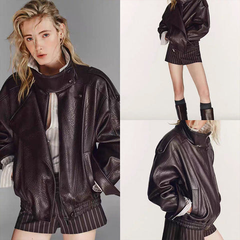 Oversized Vintage Brown Leather Jacket