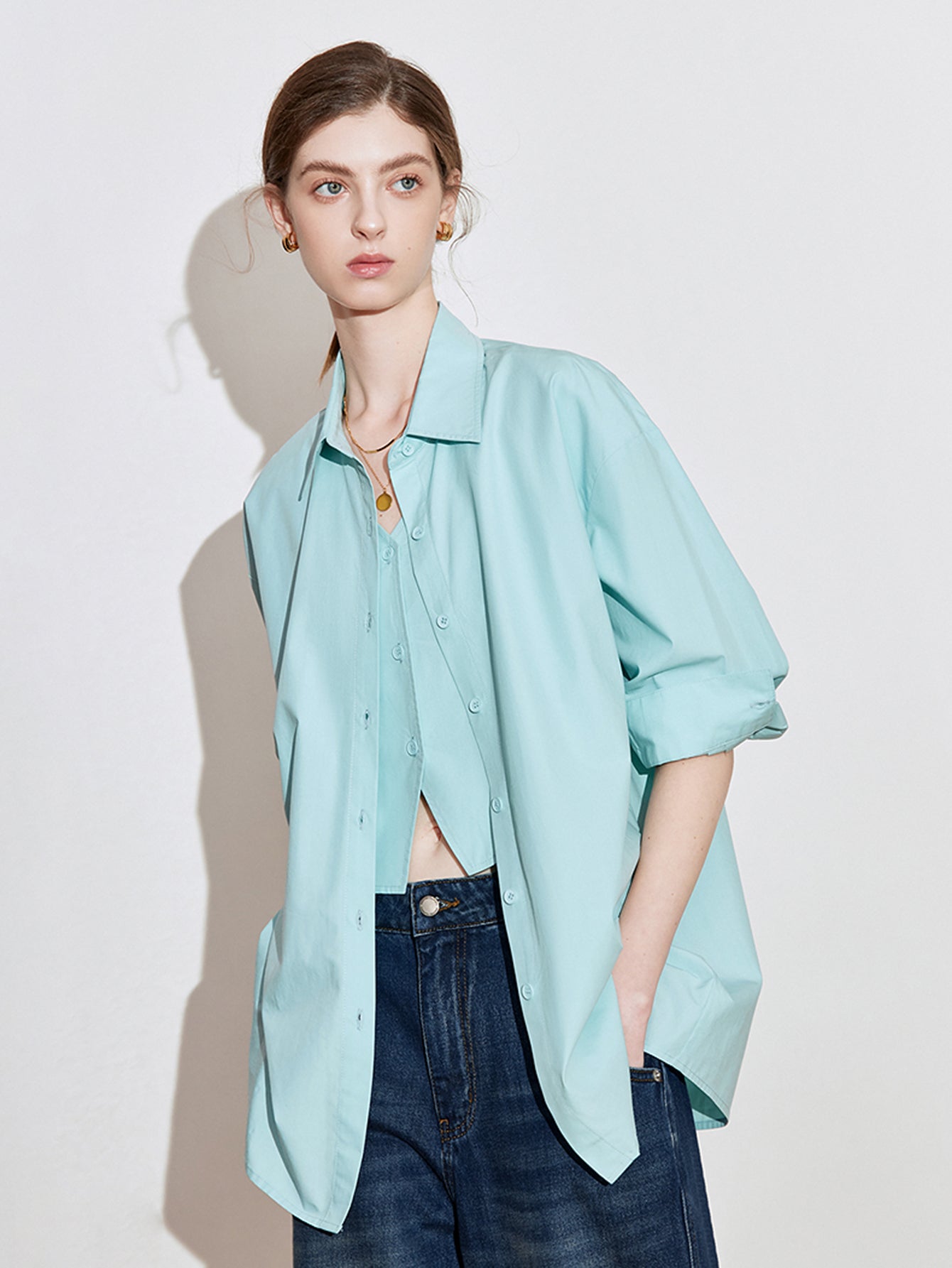Vertical-Striped Button-Front Casual Shirt