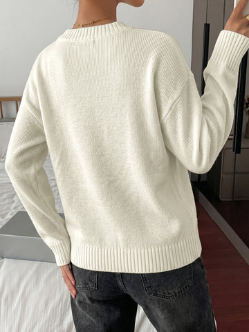 Cozy Bow Graphic Knit Pullover Sweater