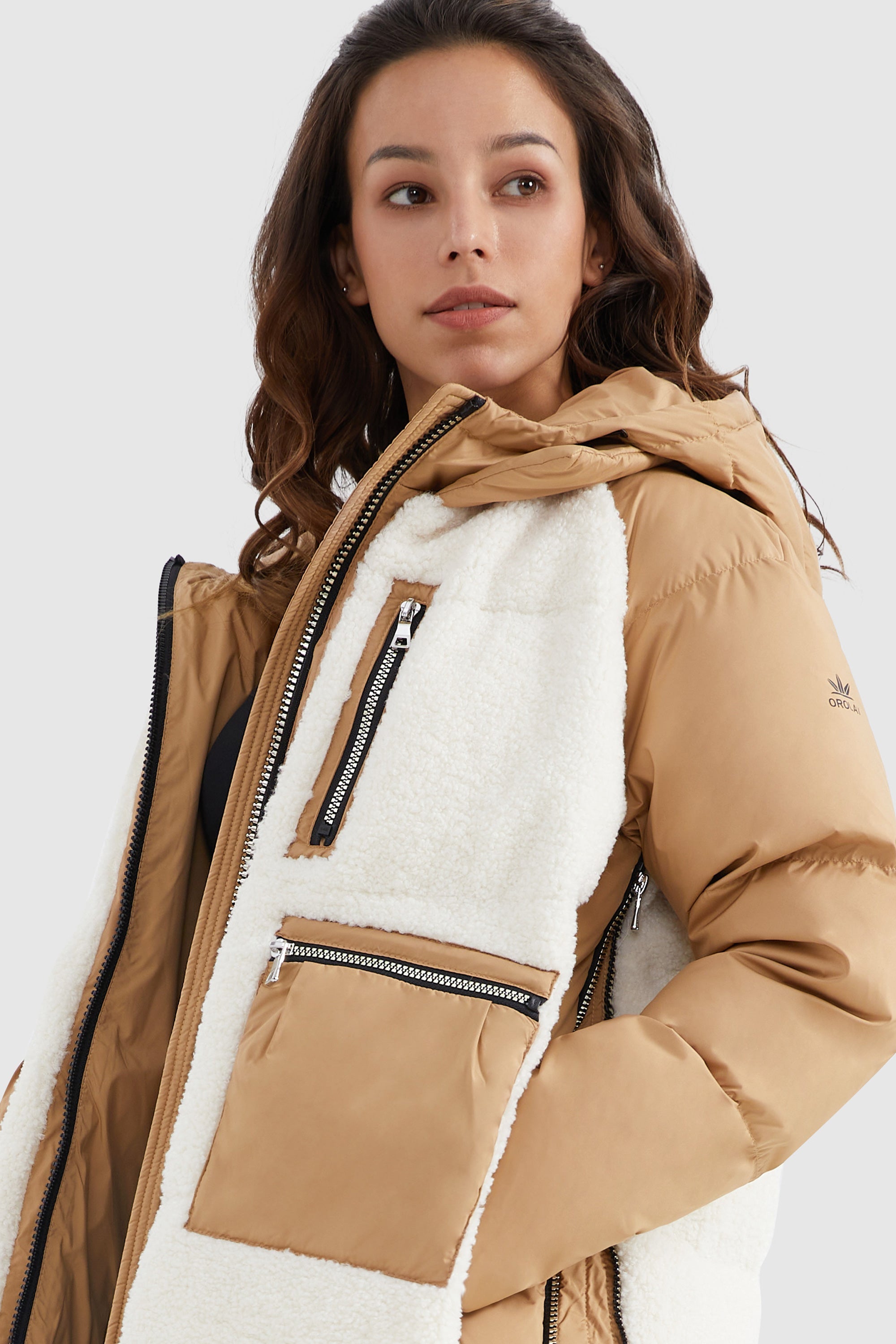 Colorblock Sherpa Trim Puffer Jacket