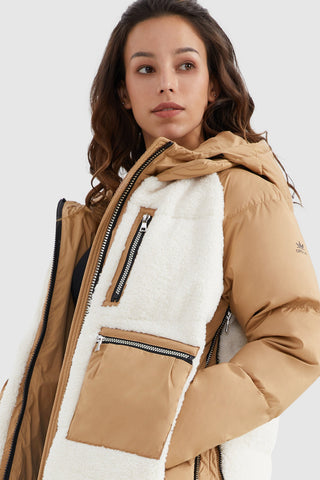 Colorblock Sherpa Trim Puffer Jacket