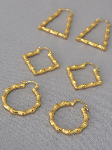 Gold Textured Bamboo Hoop Earrings