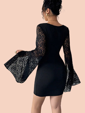 Elegant Lace Sleeve Bodycon Mini Dress