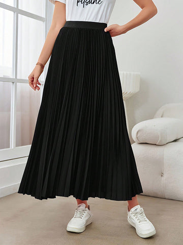 Elegant High Waisted Pleated Maxi Skirt