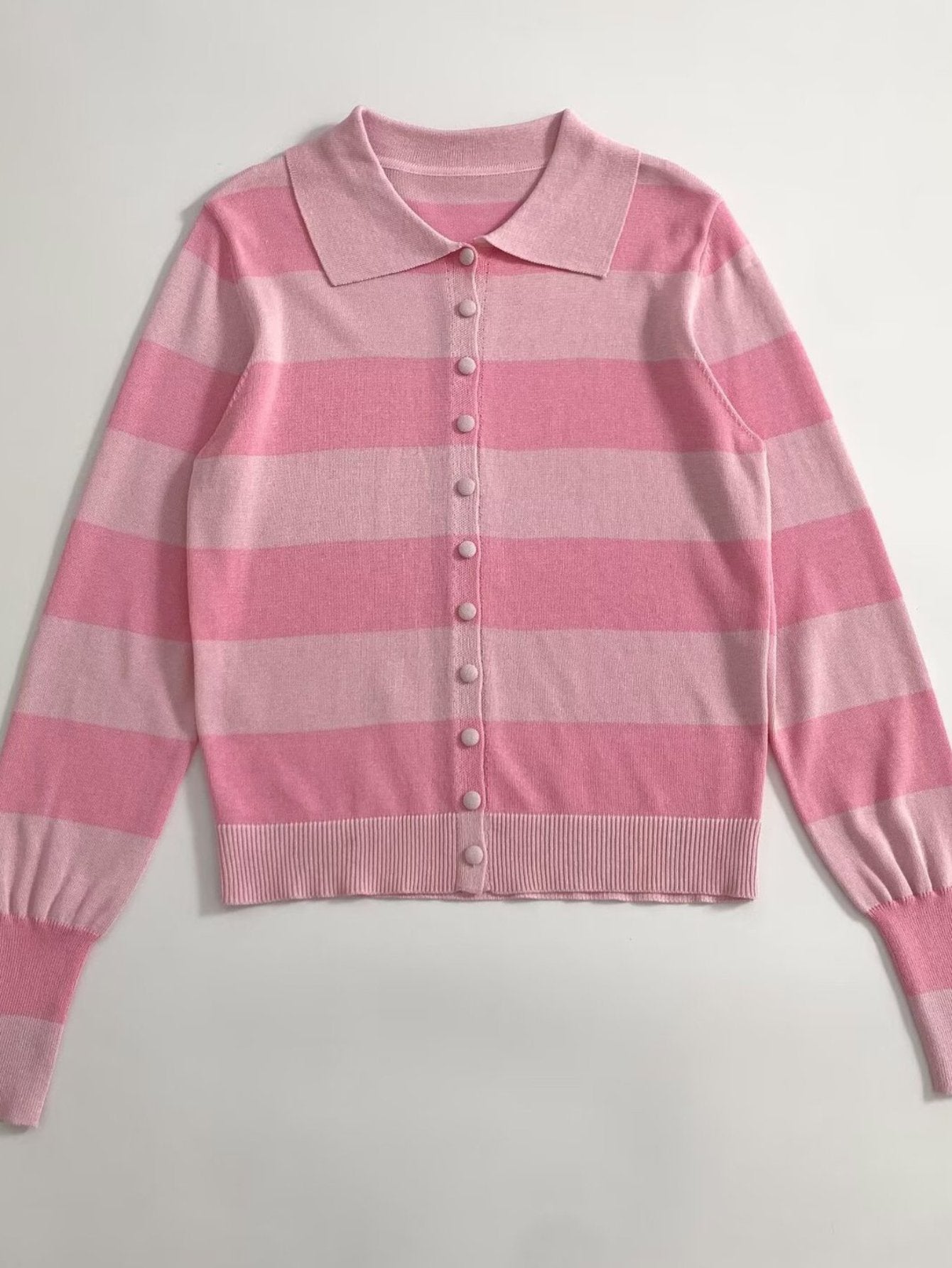Cute Striped Collared Knit Cardigan
