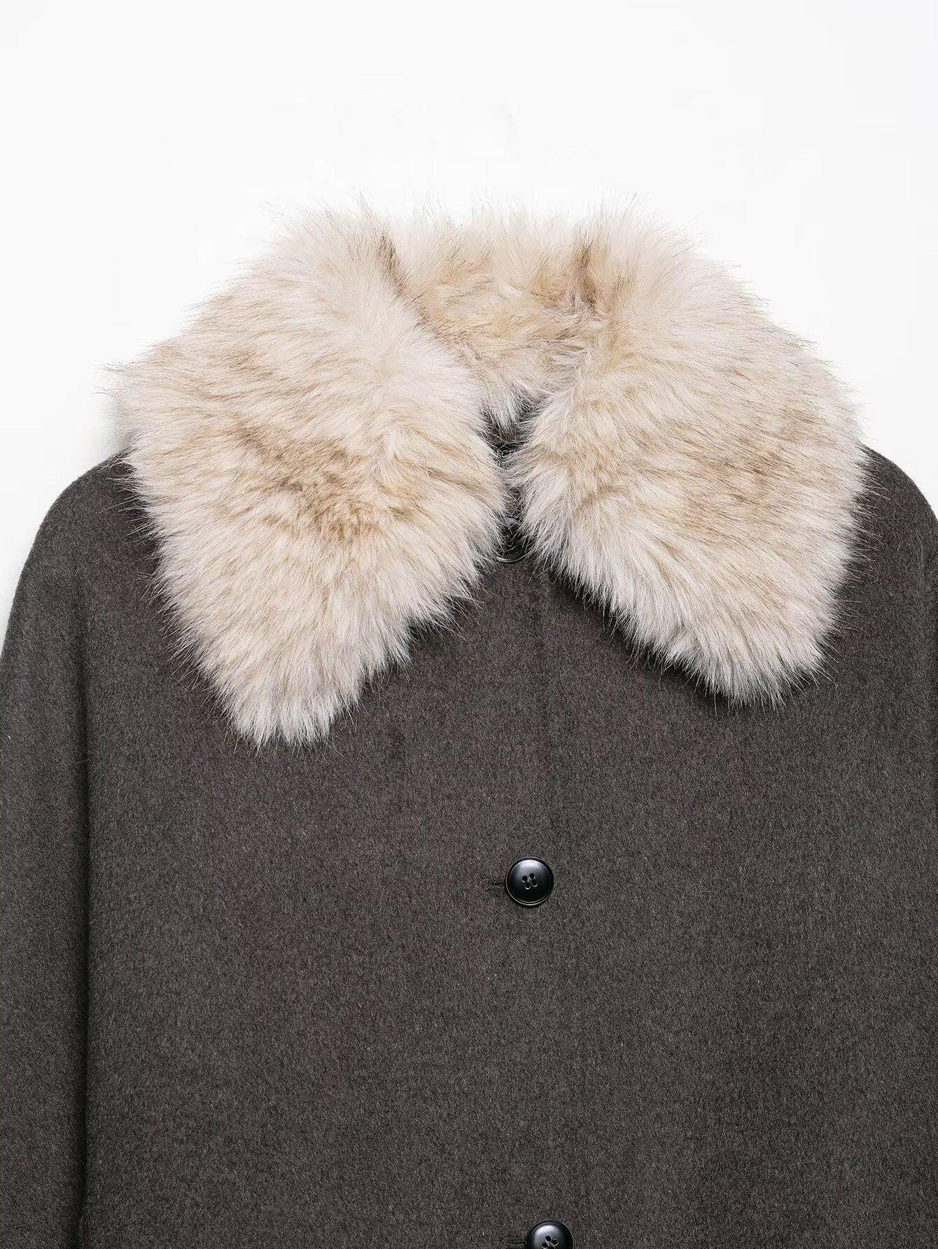 Cozy Faux Fur Collar Wool Coat