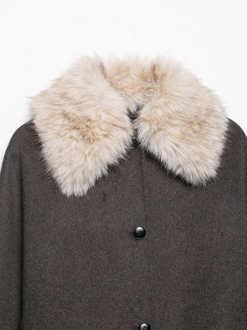Cozy Faux Fur Collar Wool Coat
